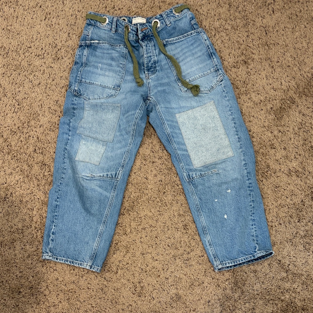 We The Free Light Blue Patchwork Ankle Jeans Moxie Pull On.